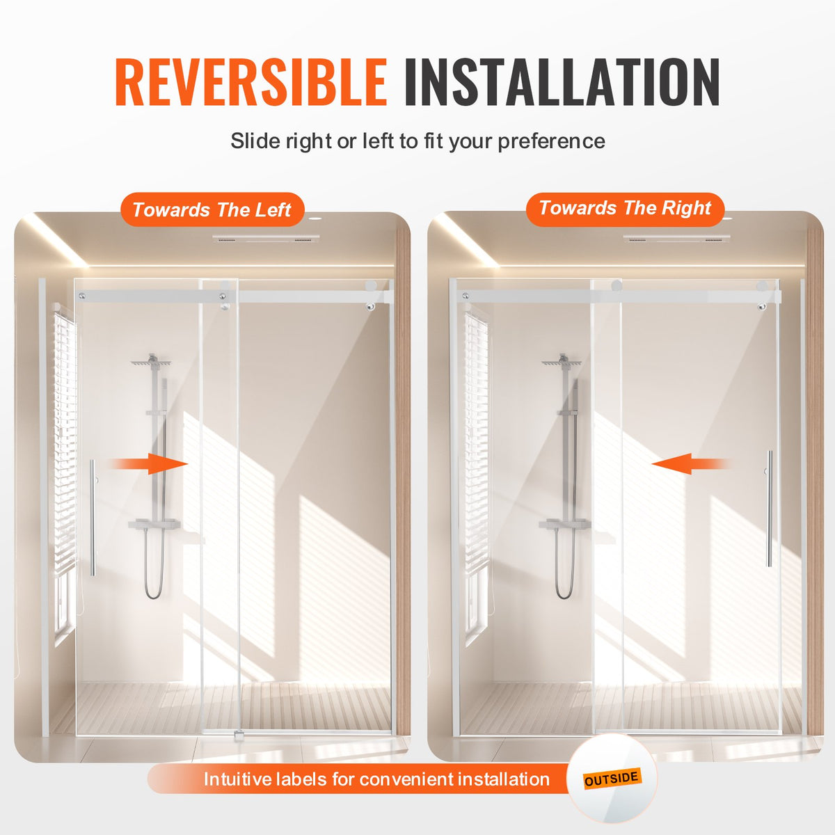 Frameless Shower Door 58-59" x 75" SGCC Tempered Glass 5/16" Chrome V952-WBKSYMTLYSM8XN0RUV0