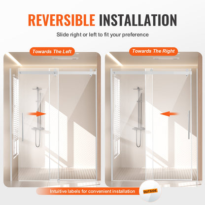 Frameless Shower Door 58-59" x 75" SGCC Tempered Glass 5/16" Chrome V952-WBKSYMTLYSM8XN0RUV0