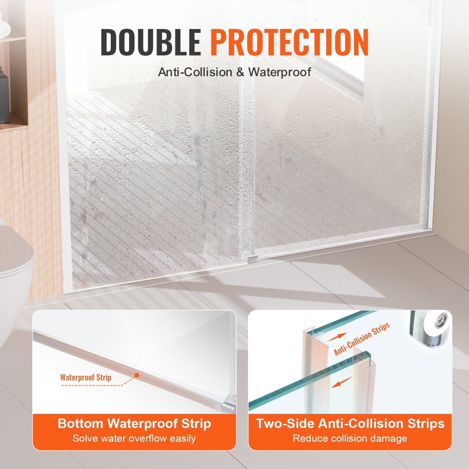Frameless Shower Door 58-59" x 75" SGCC Tempered Glass 5/16" Chrome V952-WBKSYMTLYSM8XN0RUV0
