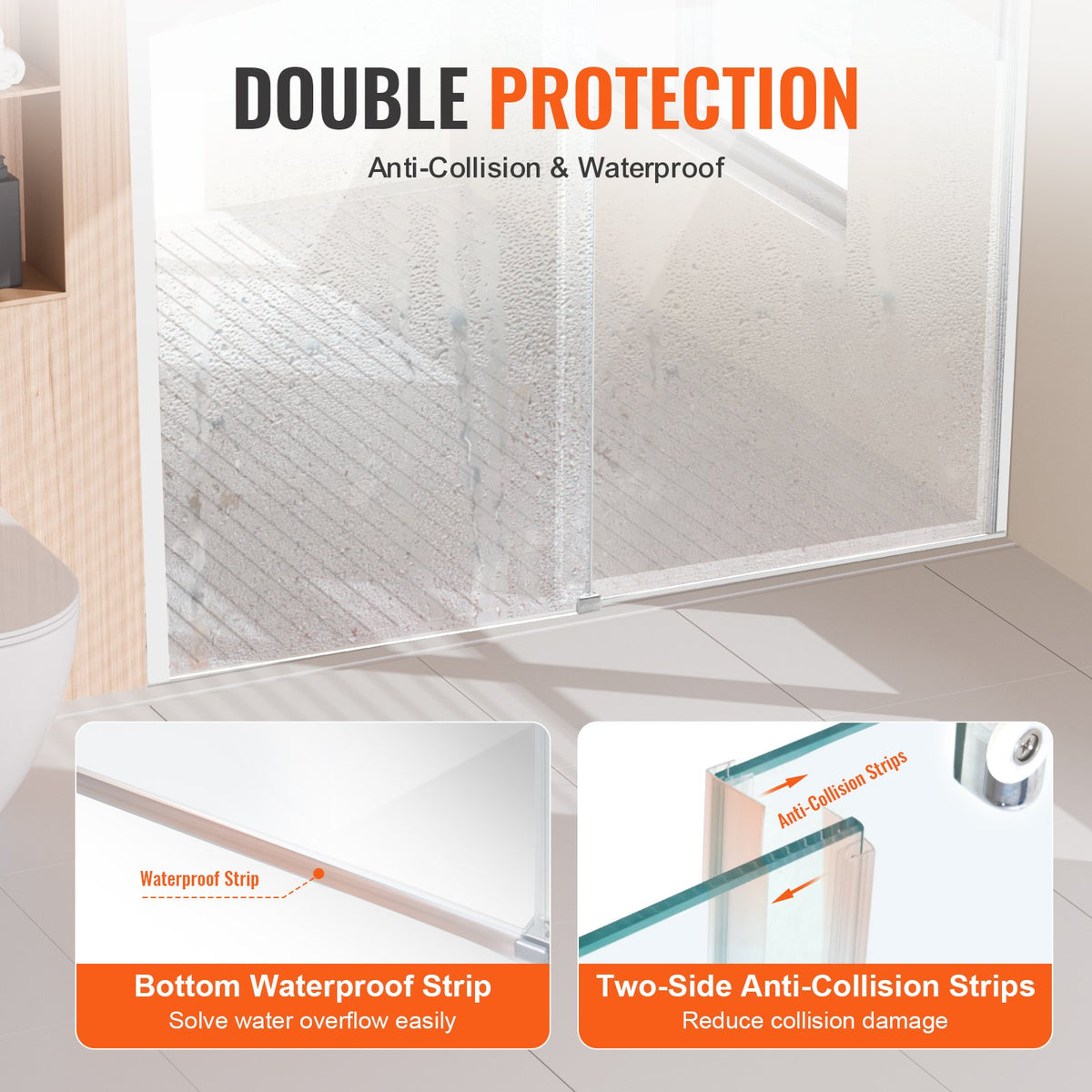 Frameless Shower Door 58-59" x 75" SGCC Tempered Glass 5/16" Chrome V952-WBKSYMTLYSM8XN0RUV0