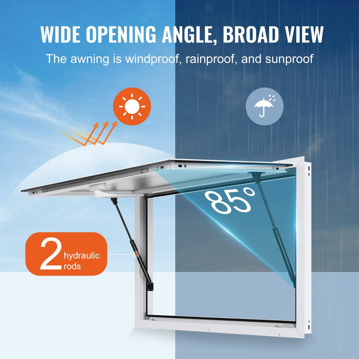 Concession Window for Food Truck, 48"x36" Aluminum Alloy Food Truck Service Window, Up to 85 Degrees Stand V952-WBLFWCK4836Y5FL9HV0