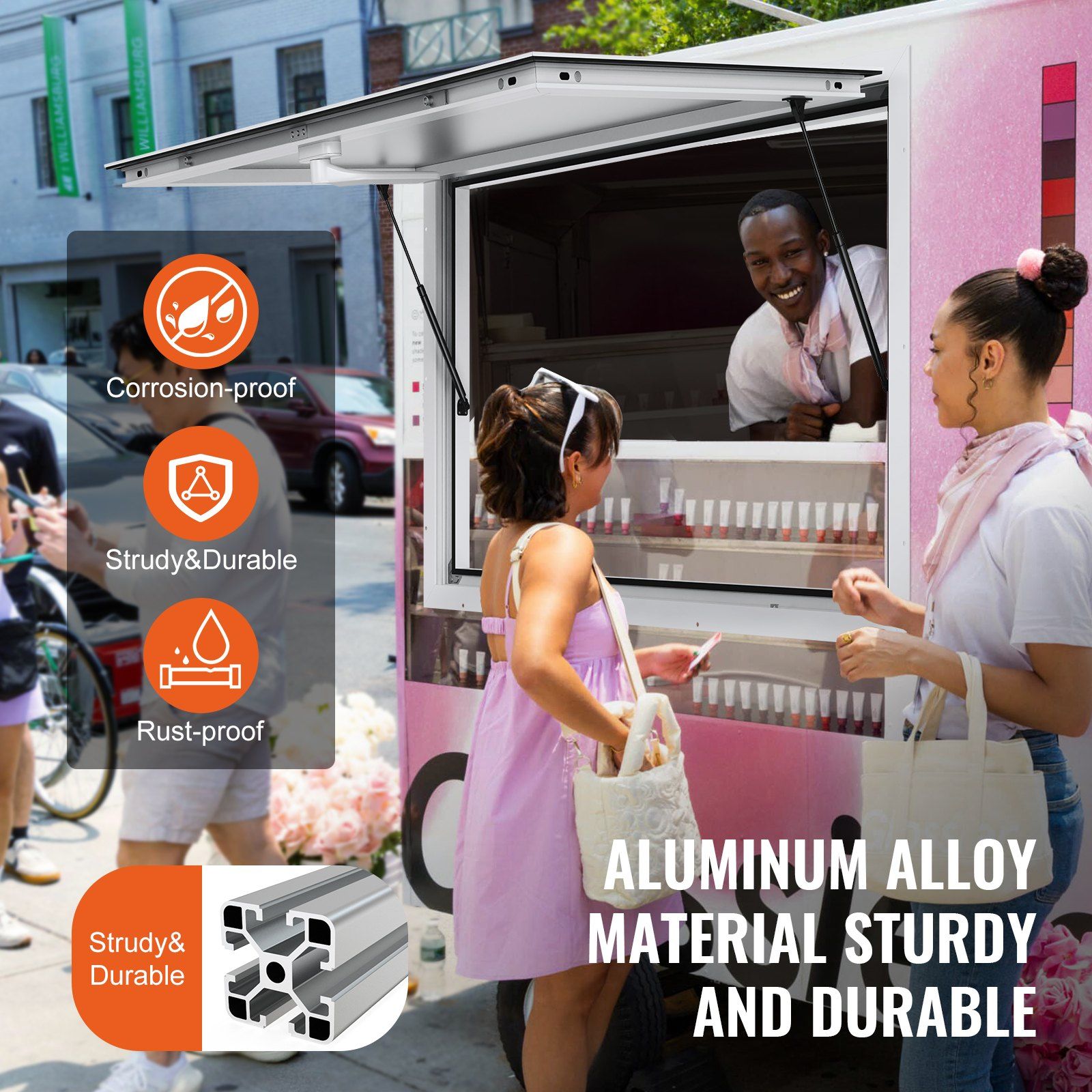 Concession Window for Food Truck, 48"x36" Aluminum Alloy Food Truck Service Window, Up to 85 Degrees Stand V952-WBLFWCK4836Y5FL9HV0