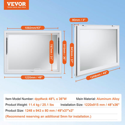 Concession Window for Food Truck, 48"x36" Aluminum Alloy Food Truck Service Window, Up to 85 Degrees Stand V952-WBLFWCK4836Y5FL9HV0