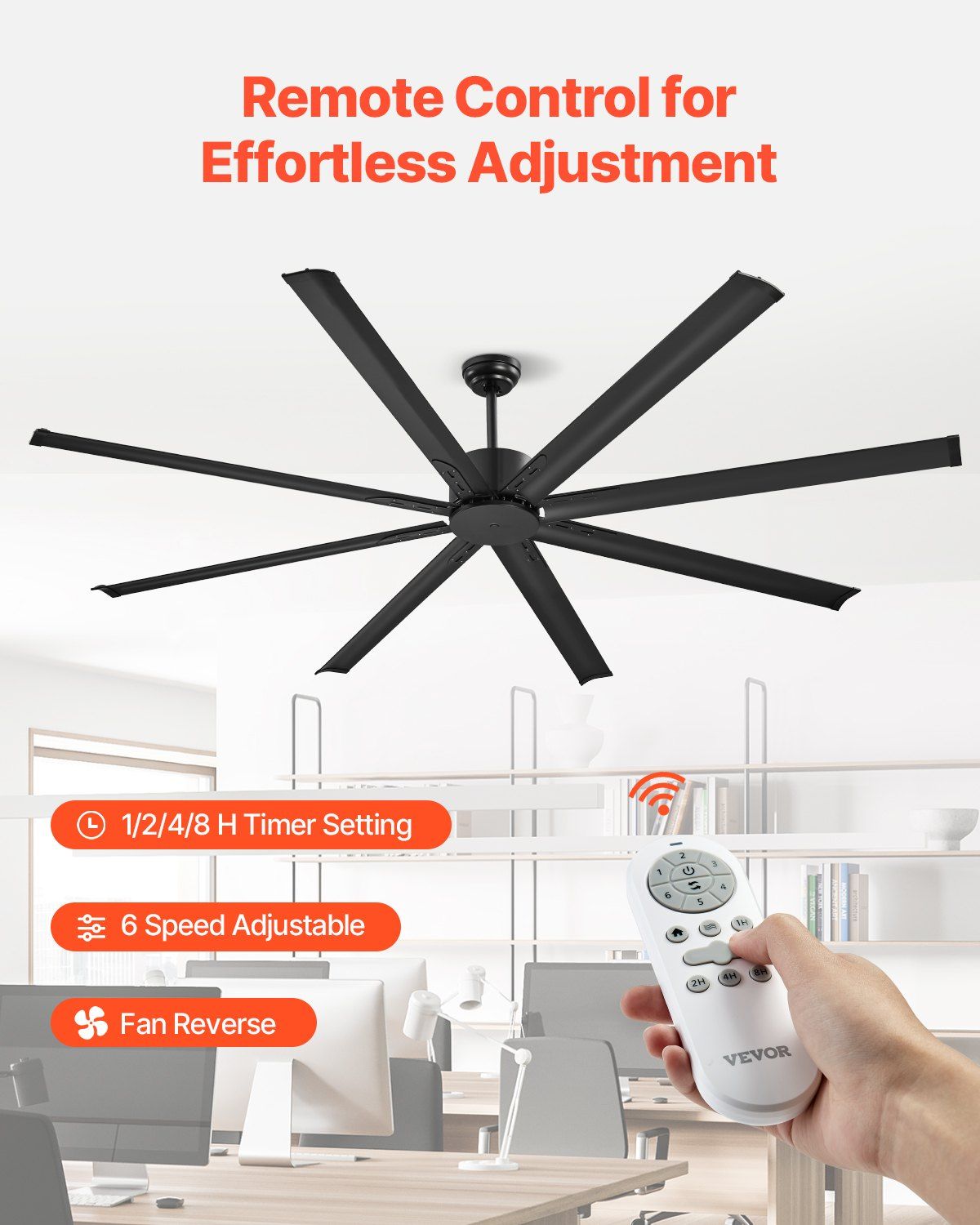 213 cm Ceiling Fan No Light, 6-Speed Remote Control, Aluminum 8-Blade, Reversible DC Motor, Modern Low V952-WDDS84INCHLY0NT43V7