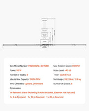 213 cm Ceiling Fan No Light, 6-Speed Remote Control, Aluminum 8-Blade, Reversible DC Motor, Modern Low V952-WDDS84INCHLY0NT43V7