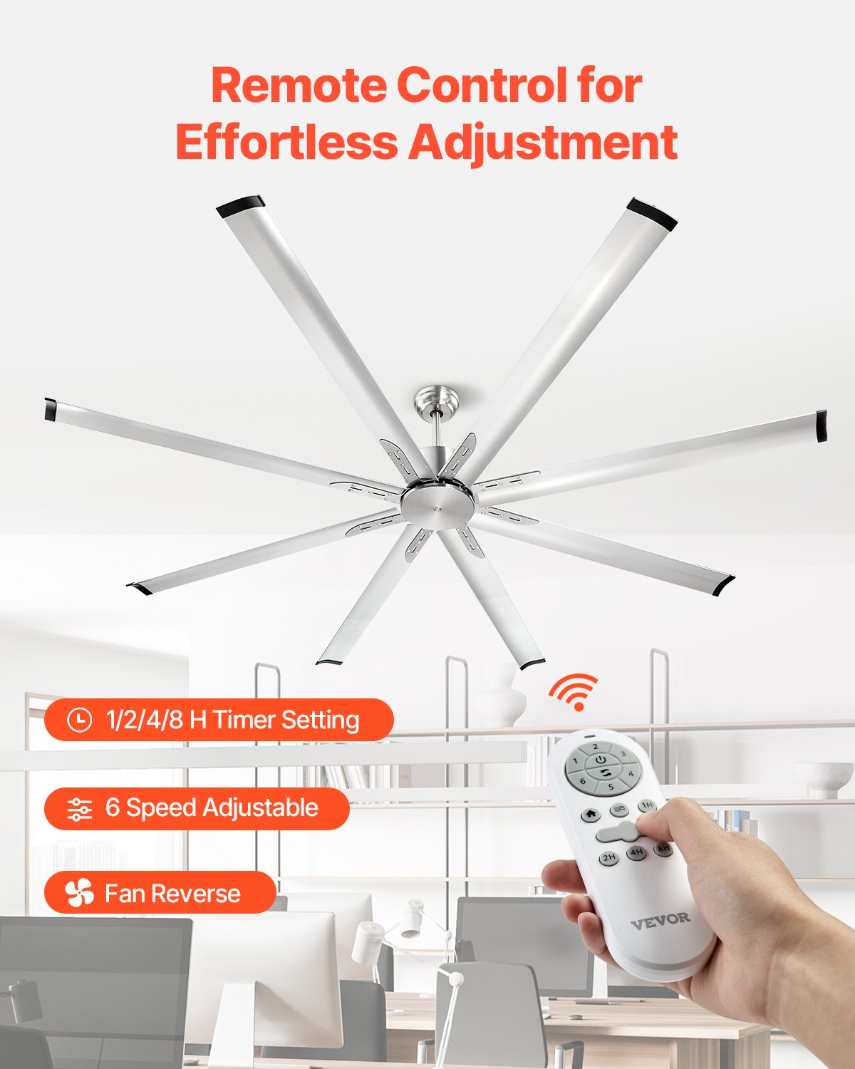 213 cm Ceiling Fan No Light, 6-Speed Remote Control, Aluminum 8-Blade, Reversible DC Motor, Modern Low V952-WDDS84INCHLYDMCLRV7