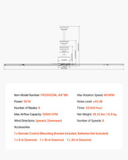 213 cm Ceiling Fan No Light, 6-Speed Remote Control, Aluminum 8-Blade, Reversible DC Motor, Modern Low V952-WDDS84INCHLYDMCLRV7