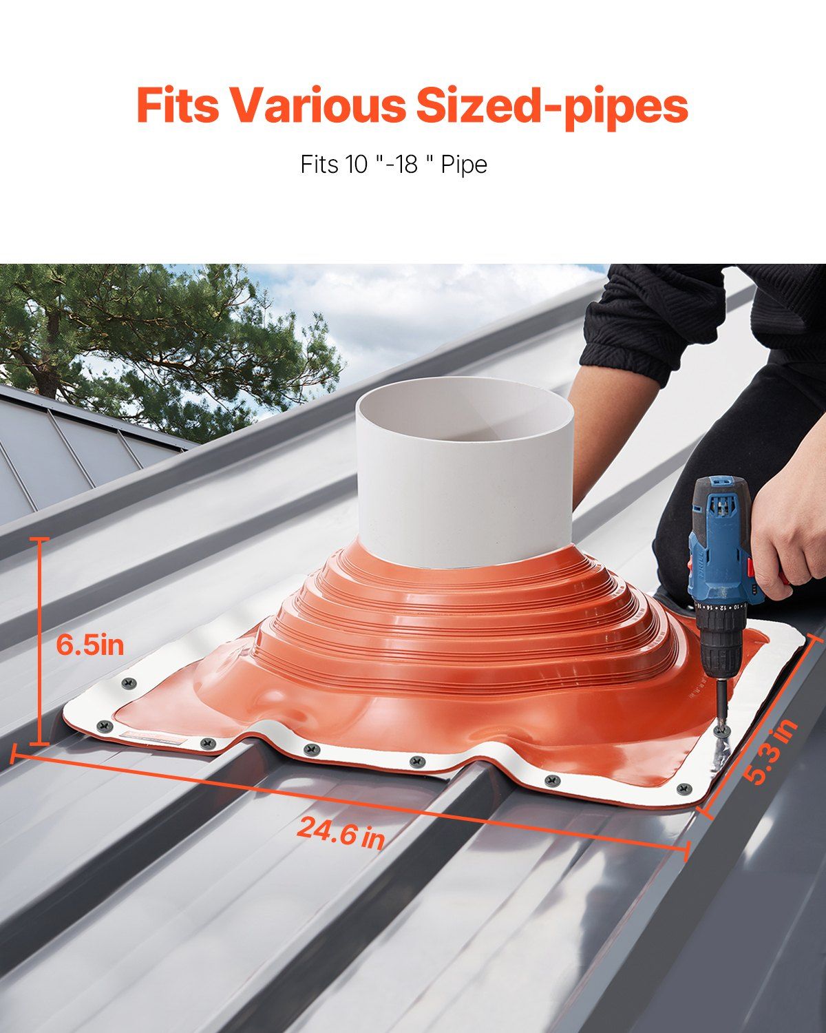 Roof Pipe Flashing Boot, Fit Pipe OD 254 to 457 mm, Flexible Silicone Roofing Jack Pipe Flashing, High Temp V952-WDGDTGHSEDPMXGHUIV0