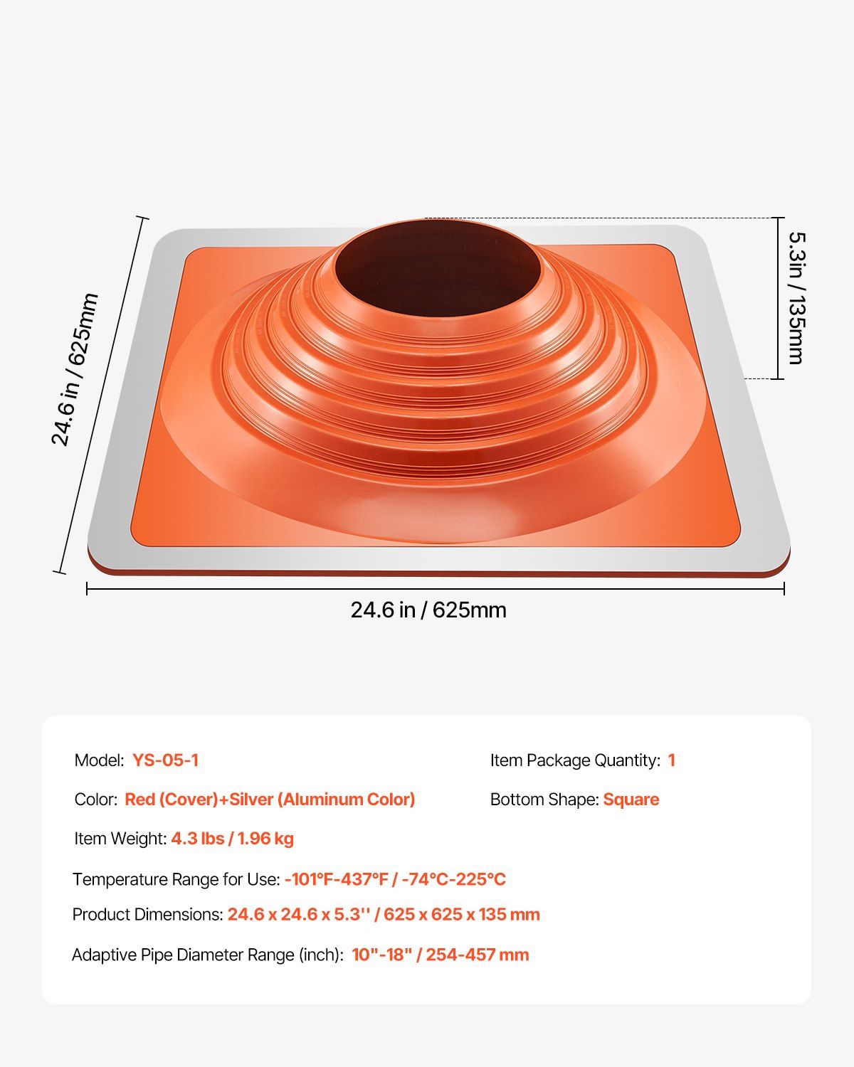 Roof Pipe Flashing Boot, Fit Pipe OD 254 to 457 mm, Flexible Silicone Roofing Jack Pipe Flashing, High Temp V952-WDGDTGHSEDPMXGHUIV0