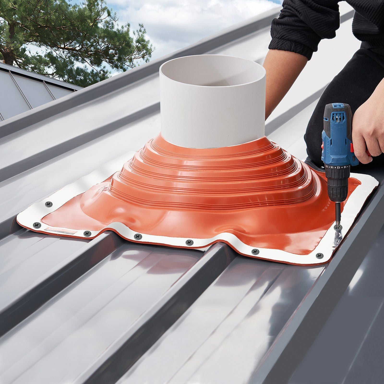 Roof Pipe Flashing Boot, Fit Pipe OD 254 to 457 mm, Flexible Silicone Roofing Jack Pipe Flashing, High Temp V952-WDGDTGHSEDPMXGHUIV0