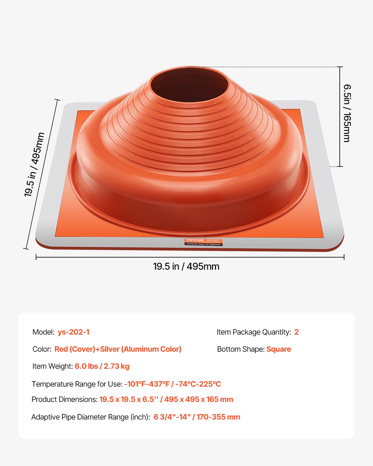 2 Pcs Metal Roof Pipe Flashing Boot Fit 170-355 mm Pipe High Temp Silicone V952-WDGDTGHSGJL1CL6UTV0