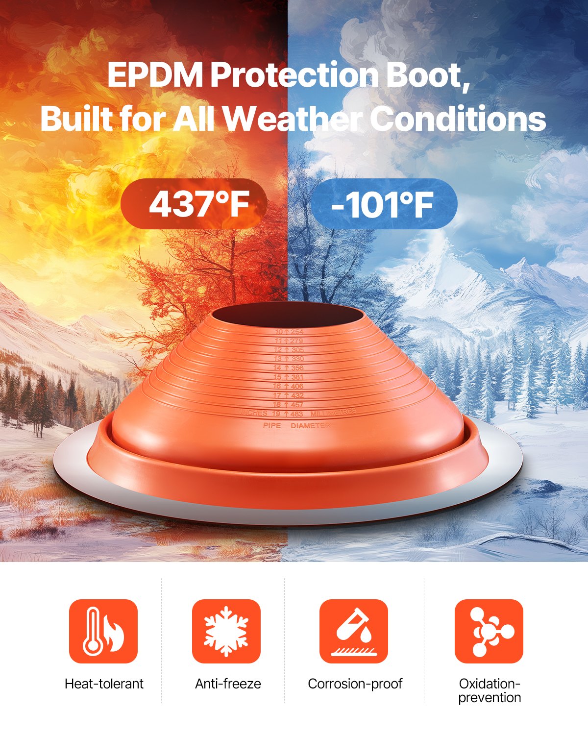 Metal Roof Pipe Flashing Boot Fits 254-483 mm Pipe High Temp Red Silicone V952-WDGDTGQHSGJL4E100V0