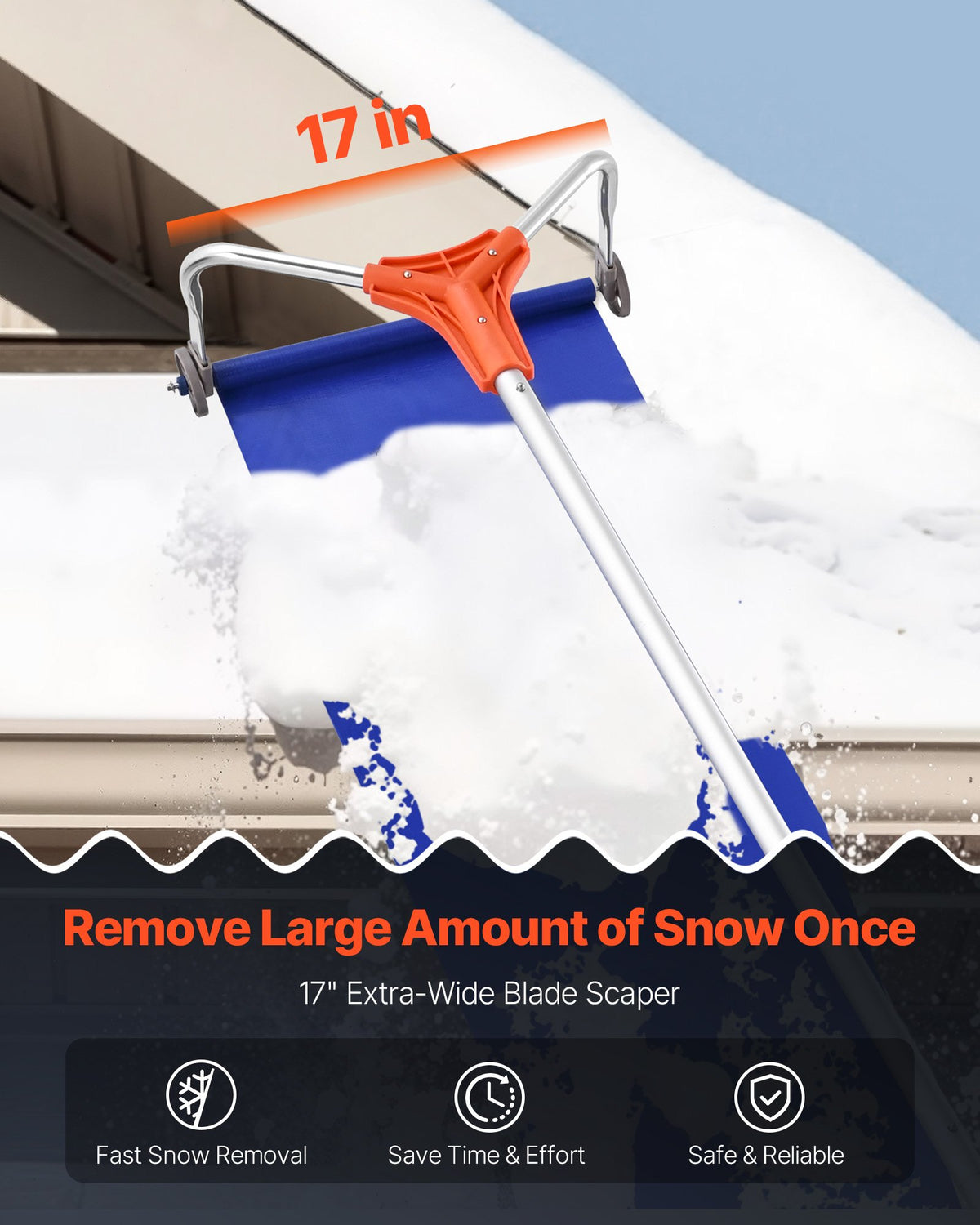 Snow Roof Rake, 27cm Aluminum Blade, 1.25-5.24 m Adjustable Roof Snow Scraper with Wheels & Slide, V952-WDPZ16FTGDS4UBU30001V0