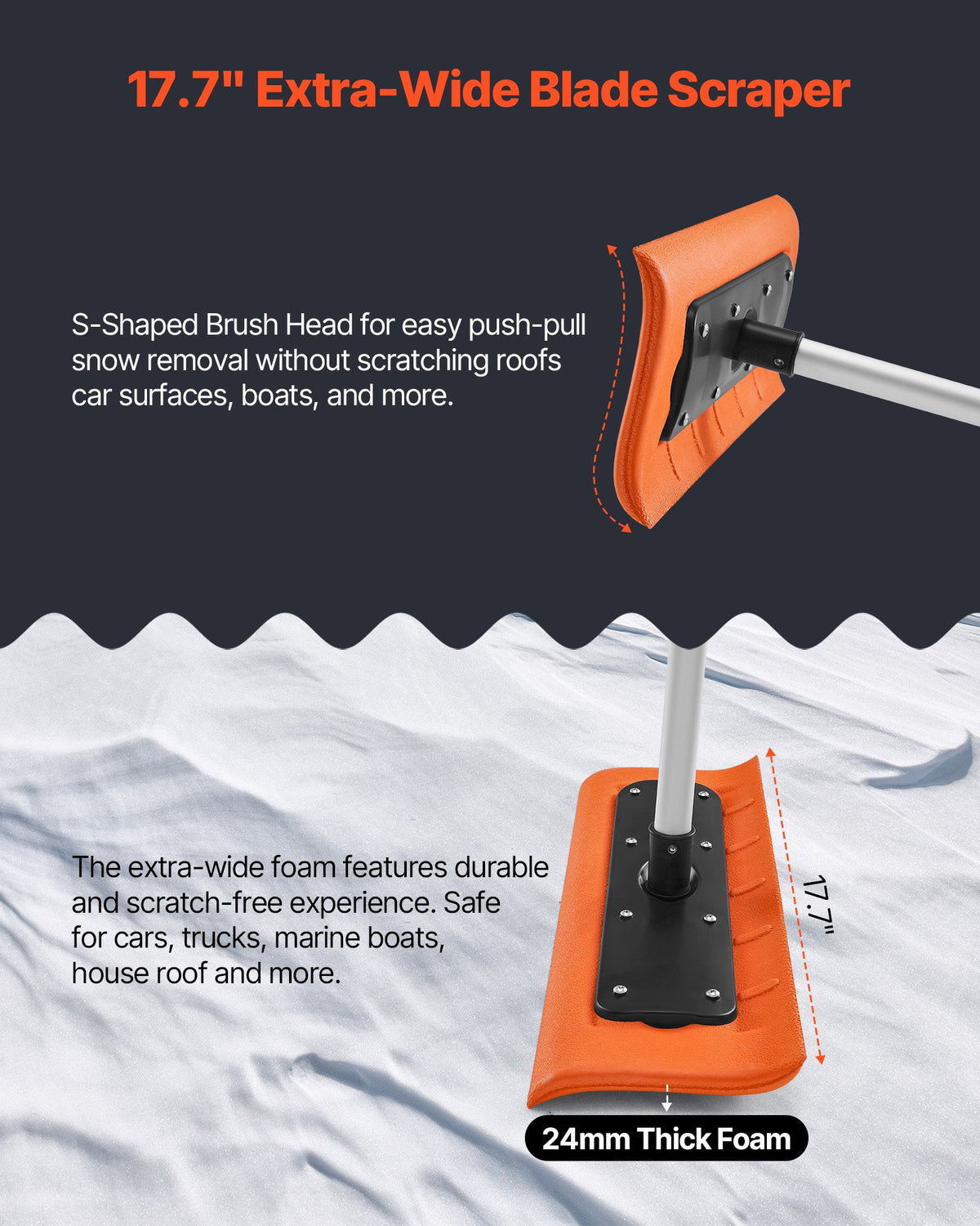 Snow Roof Rake, 45cm Foam Blade, 2.25-5.62 m Adjustable Roof Snow Scraper, Extension Tubes & Non-Slip Handle, V952-WDPZ18FTGBSPEOFQG001V0