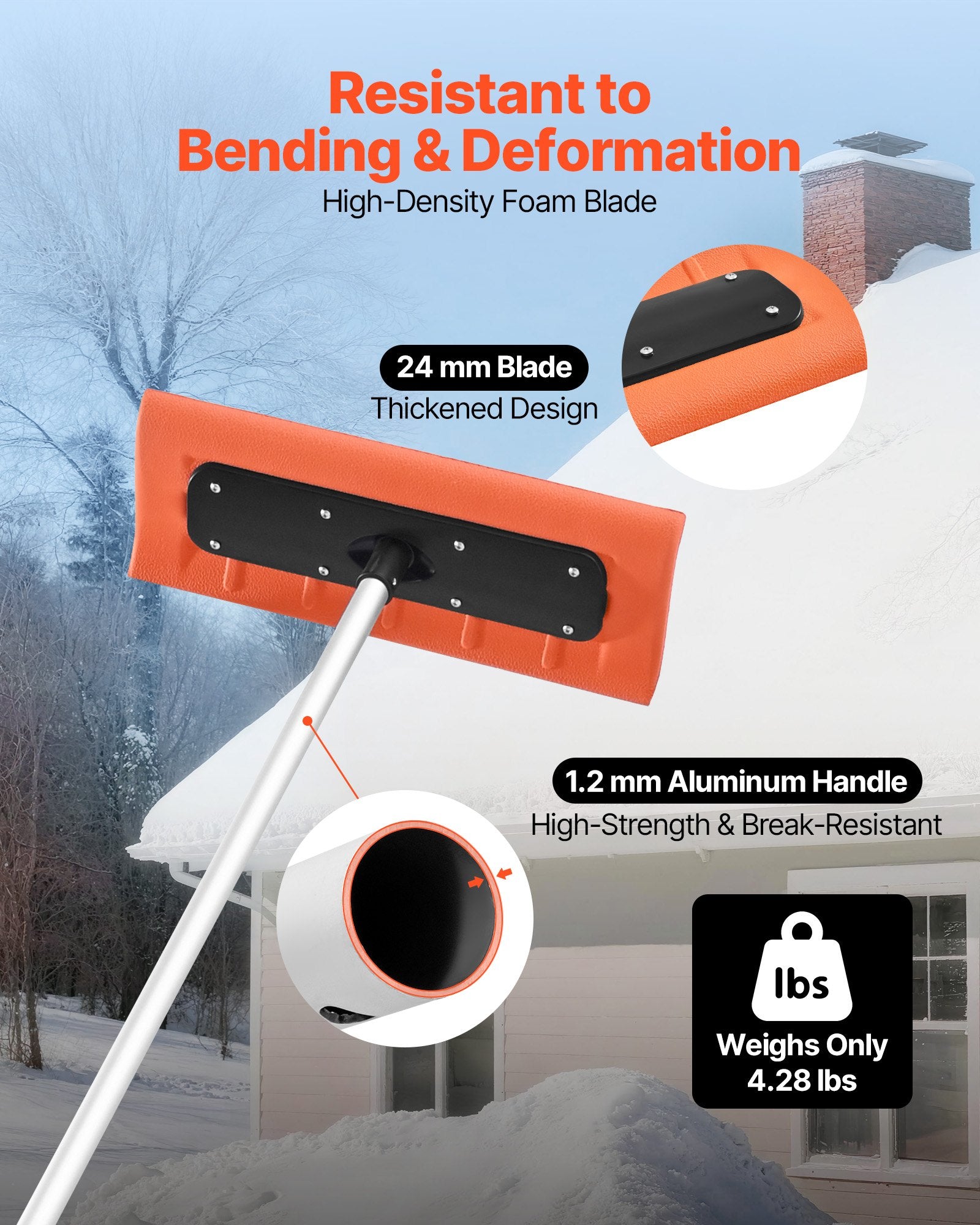 Snow Roof Rake, 45cm Foam Blade, 2.25-5.62 m Adjustable Roof Snow Scraper, Extension Tubes & Non-Slip Handle, V952-WDPZ18FTGBSPEOFQG001V0
