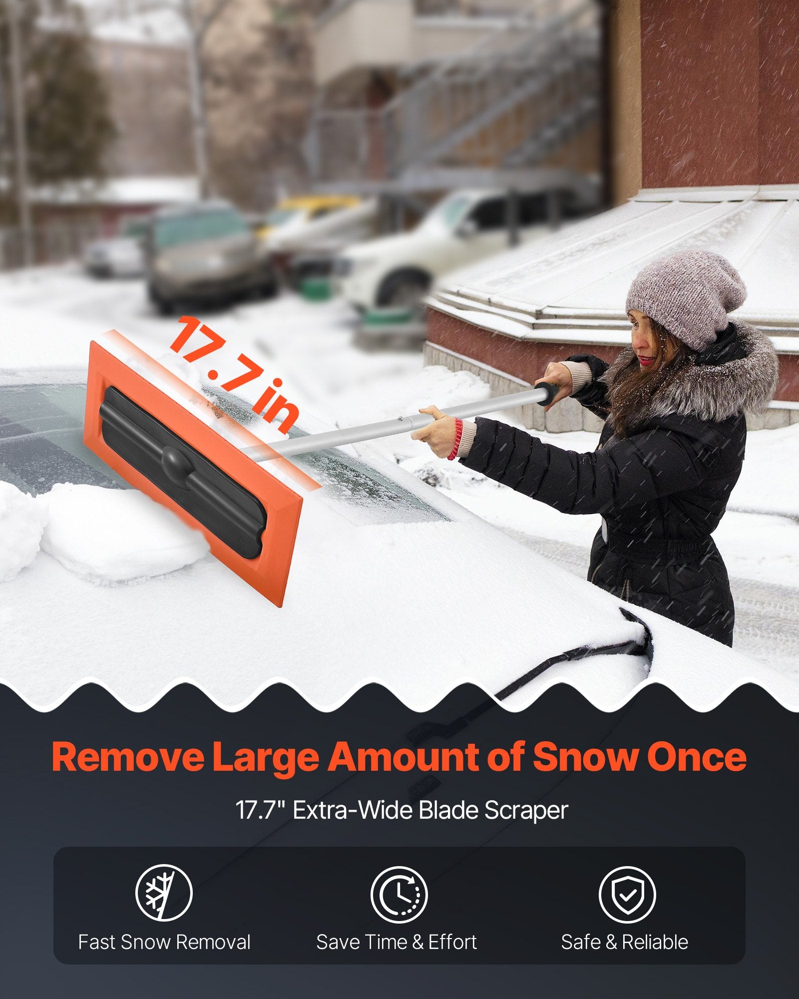 VEVOR Snow Roof Rake, 1.2m Long Reach Car Roof Snow Scraper, 45cm Foam Blade for No Scratches, Non-Slip V952-WDPZ4FTGCSSLX85L4001V0