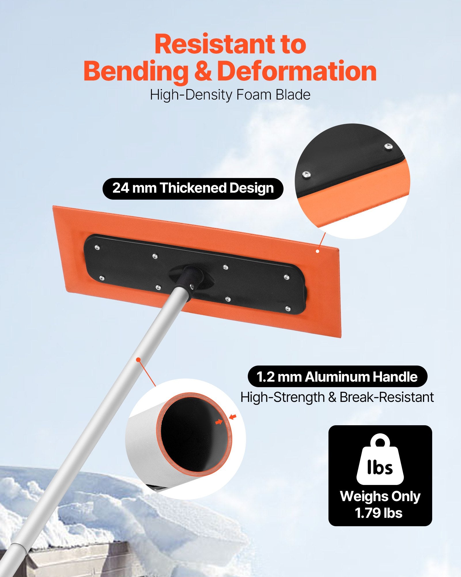 VEVOR Snow Roof Rake, 1.2m Long Reach Car Roof Snow Scraper, 45cm Foam Blade for No Scratches, Non-Slip V952-WDPZ4FTGCSSLX85L4001V0