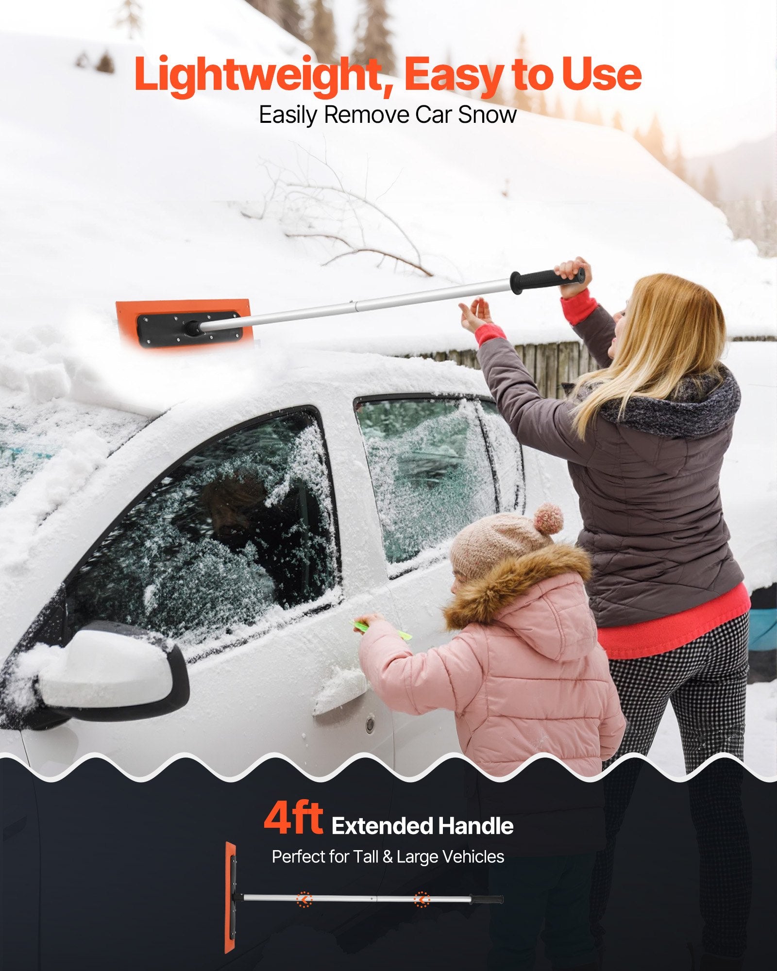 VEVOR Snow Roof Rake, 1.2m Long Reach Car Roof Snow Scraper, 45cm Foam Blade for No Scratches, Non-Slip V952-WDPZ4FTGCSSLX85L4001V0
