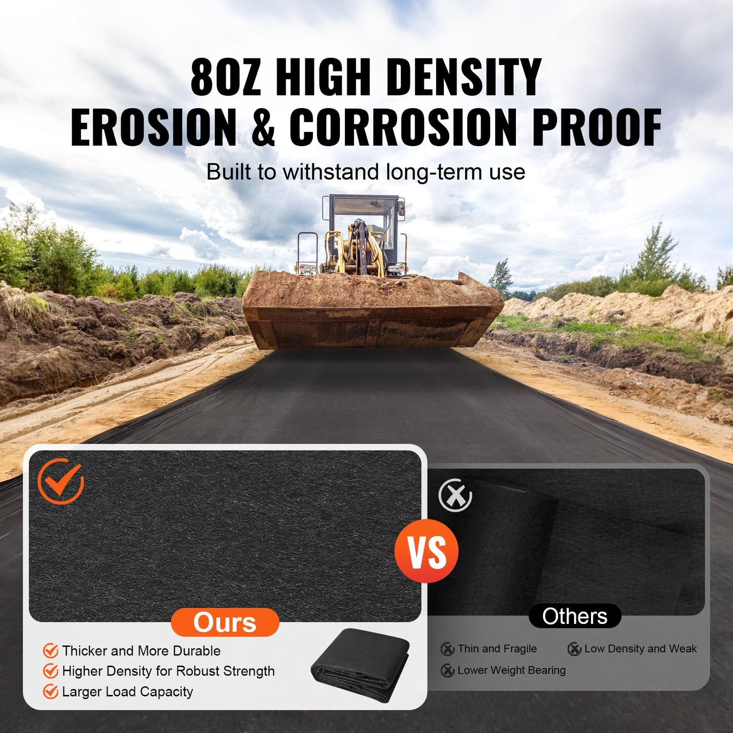 Non-Woven Geotextile Fabric 10x100FT 8OZ Ground Cover Weed Control Fabric, 3.0 x 30.5 m V952-WFB10100FT808Q6FRV0