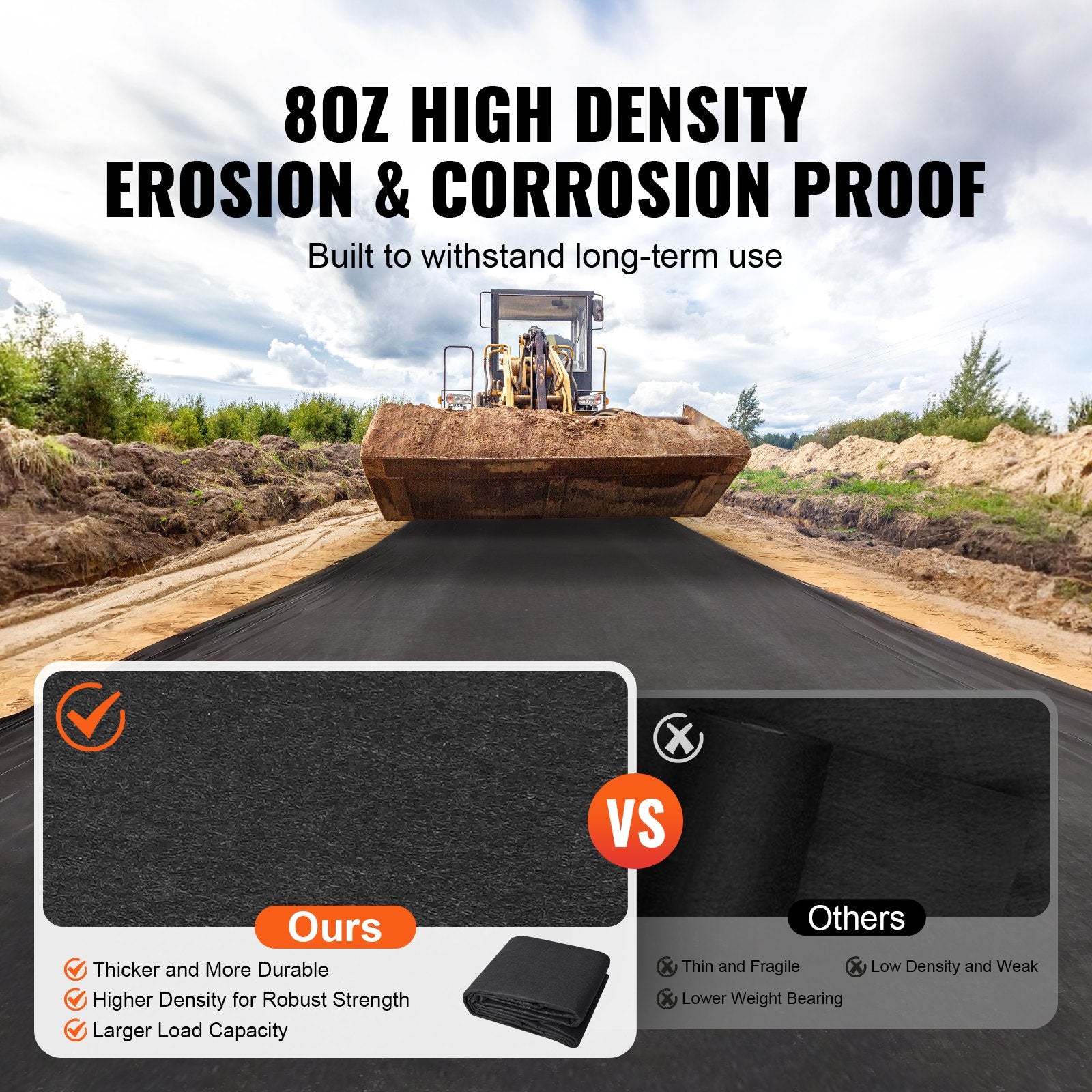 Non-Woven Geotextile Fabric 10x100FT 8OZ Ground Cover Weed Control Fabric, 3.0 x 30.5 m V952-WFB10100FT808Q6FRV0