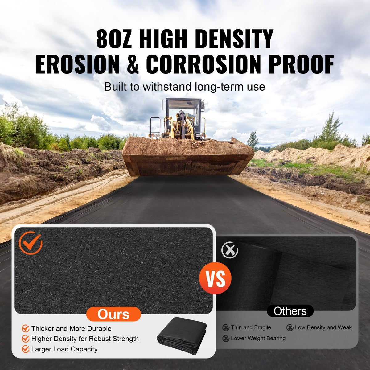 Non-Woven Geotextile Fabric 10x100FT 8OZ Ground Cover Weed Control Fabric, 3.0 x 30.5 m V952-WFB10100FT808Q6FRV0
