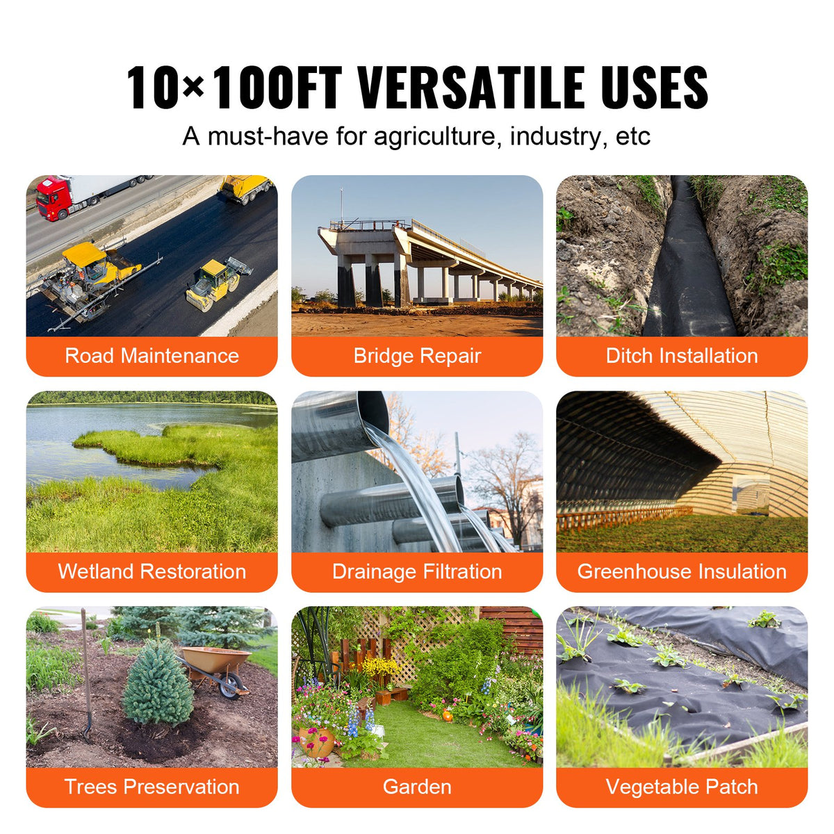 Non-Woven Geotextile Fabric 10x100FT 8OZ Ground Cover Weed Control Fabric, 3.0 x 30.5 m V952-WFB10100FT808Q6FRV0
