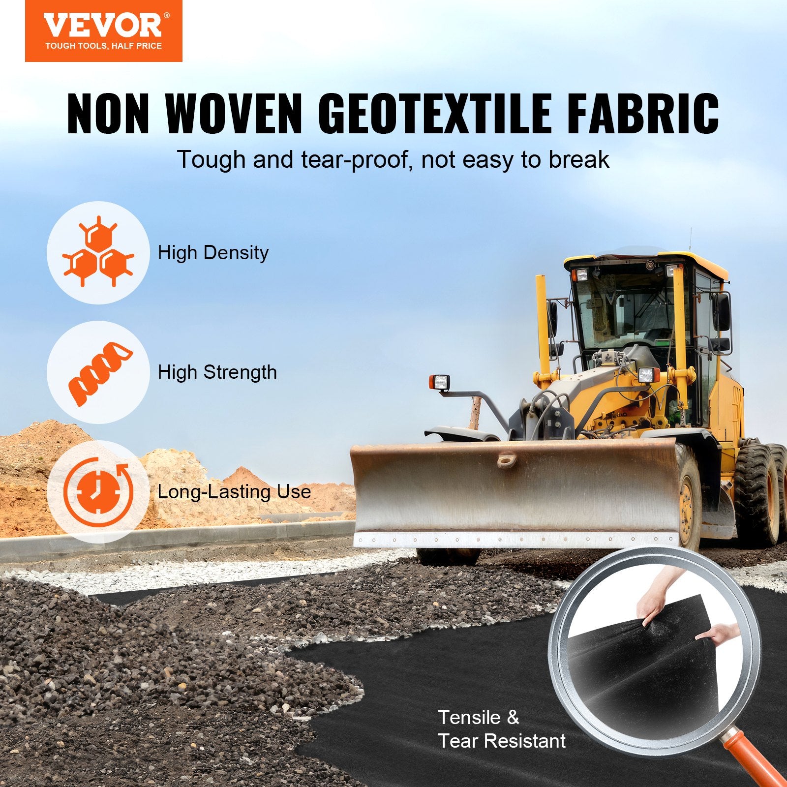 Non Woven Geotextile Fabric Under Gravel, 6x50FT 8OZ Driveway Fabric Landscape Fabric, Heavy Duty Weed V952-WFB650FT80ASNTIWAV0