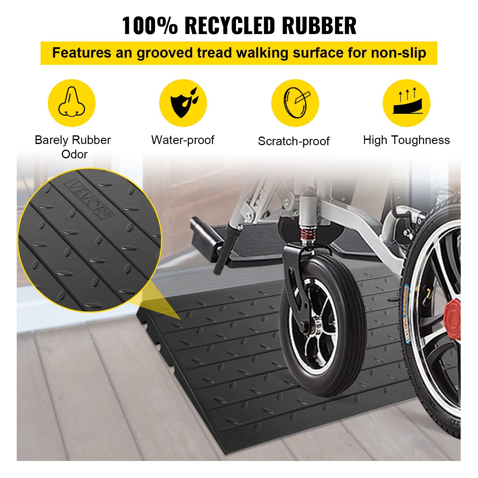 Rubber Threshold Ramp, 7.62 cm Rise Threshold Ramp Doorway, 3 Channels Cord Cover Rubber Solid Threshold V952-WFSLYP24X42X3I8PSV0