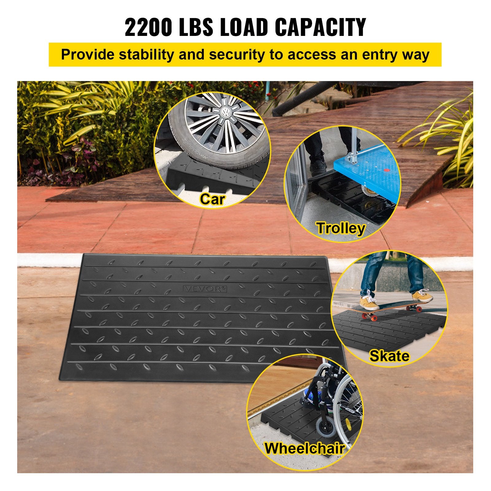Rubber Threshold Ramp, 7.62 cm Rise Threshold Ramp Doorway, 3 Channels Cord Cover Rubber Solid Threshold V952-WFSLYP24X42X3I8PSV0