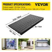 Rubber Threshold Ramp, 7.62 cm Rise Threshold Ramp Doorway, 3 Channels Cord Cover Rubber Solid Threshold V952-WFSLYP24X42X3I8PSV0