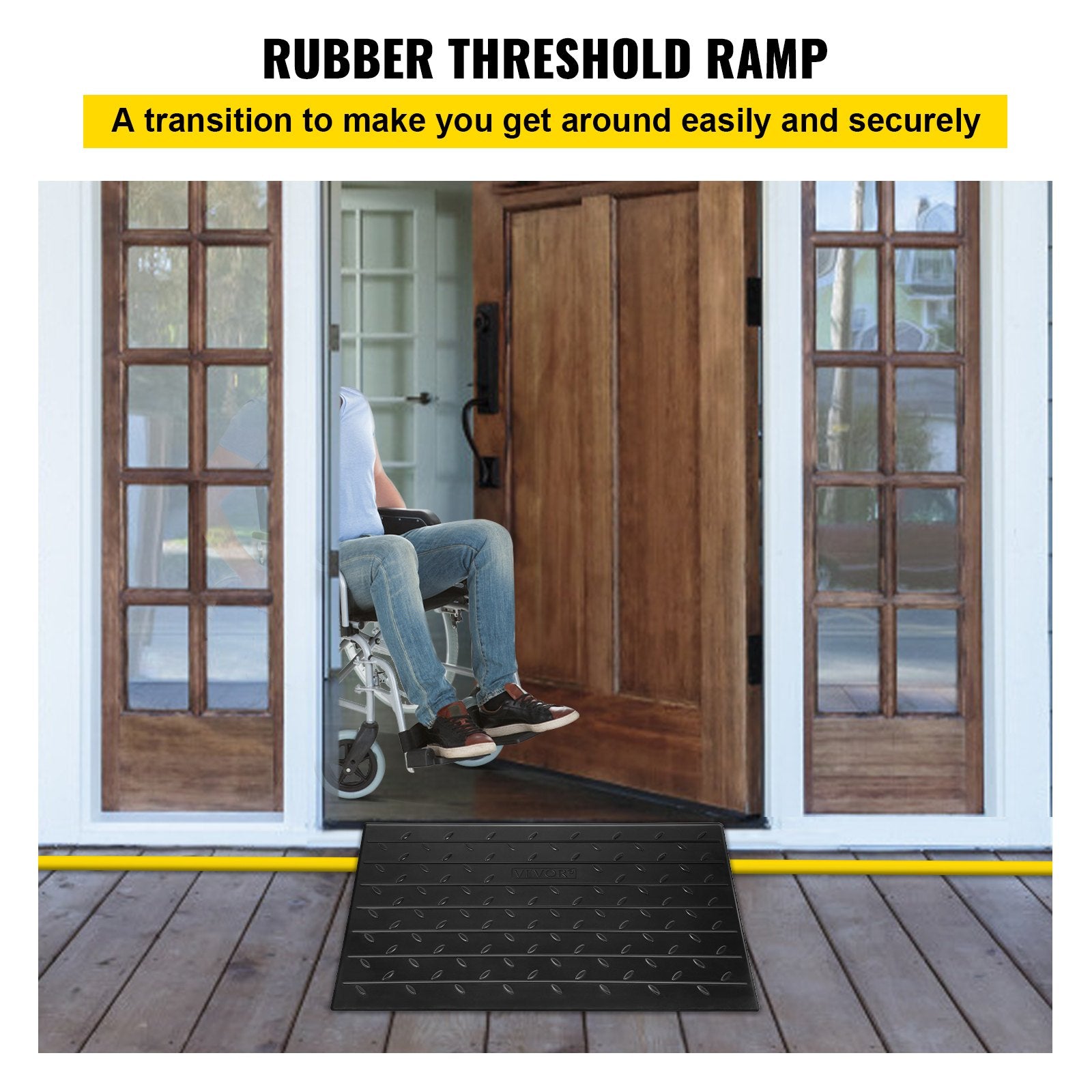 Rubber Threshold Ramp, 4" Rise Threshold Ramp Doorway, 3 Channels Cord Cover Rubber Solid Threshold Ramp, V952-WFSLYP24X42X4950BV0
