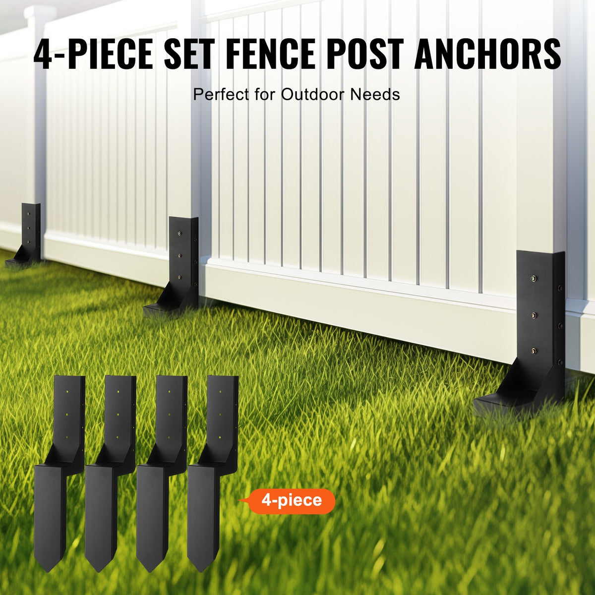 Fence Post Anchor Repair Kit, 4 Pack Inner Diameter 8.9x8.9 cm Heavy Duty Steel Fence Post Support Stakes, V952-WGBGXDD37YC2TWBB6V0