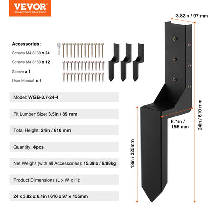Fence Post Anchor Repair Kit, 4 Pack Inner Diameter 8.9x8.9 cm Heavy Duty Steel Fence Post Support Stakes, V952-WGBGXDD37YC2TWBB6V0