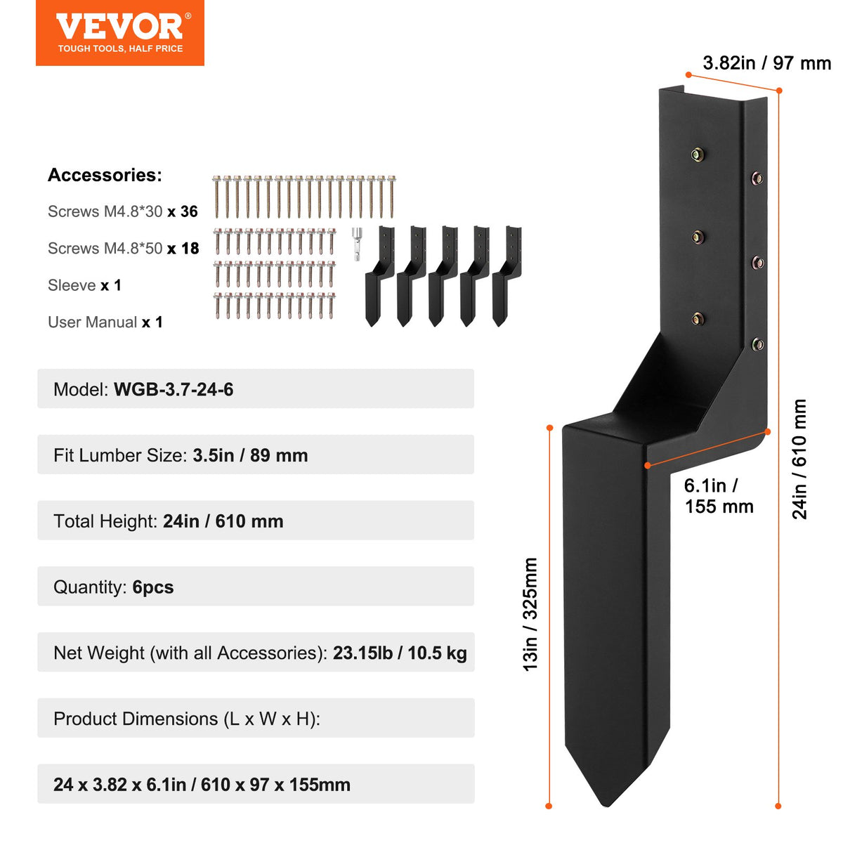 Fence Post Anchor Repair Kit 6 Pack Inner Support Stakes Repair V952-WGBGXDD37YC2VHOLCV0