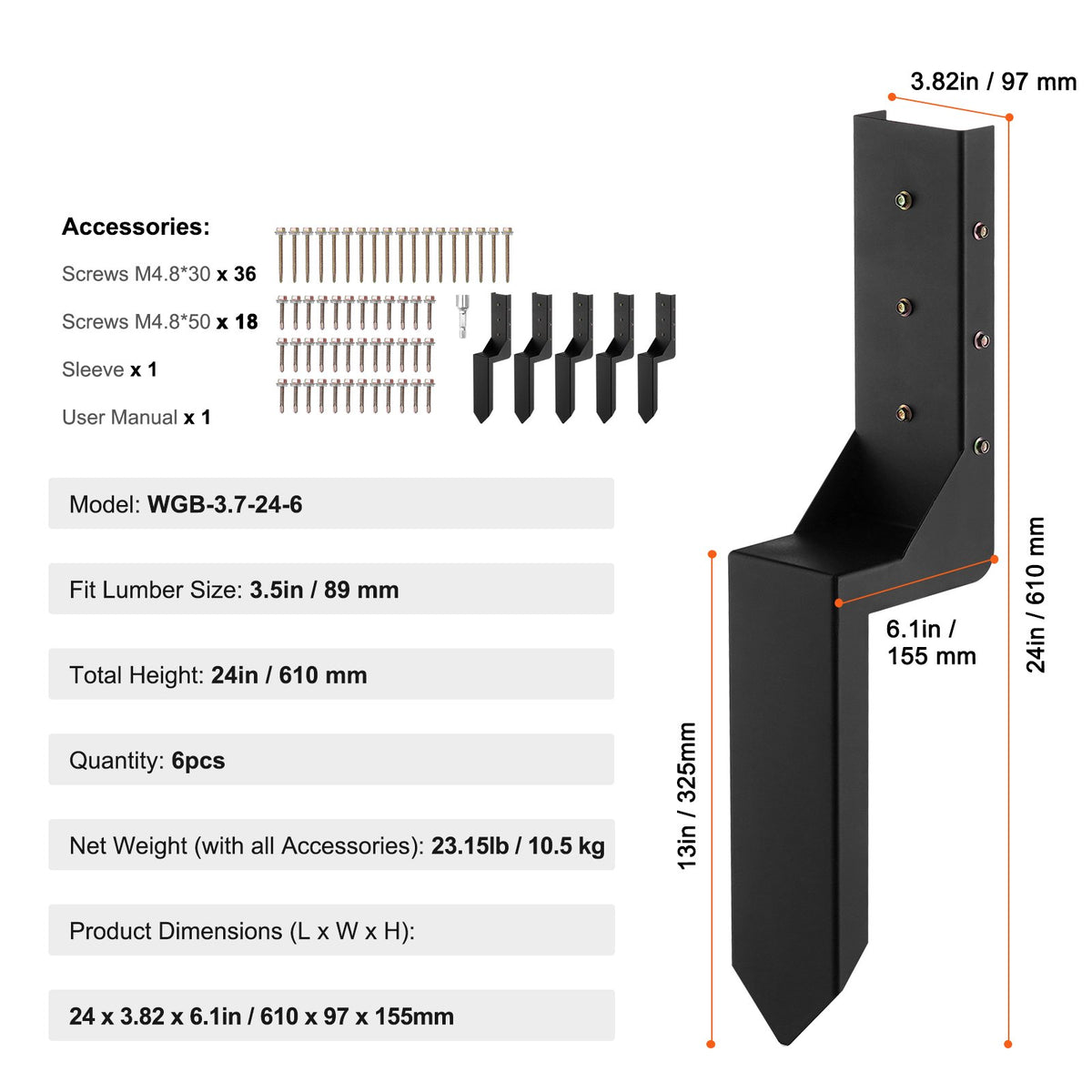 Fence Post Anchor Repair Kit 6 Pack Inner Support Stakes Repair V952-WGBGXDD37YC2VHOLCV0
