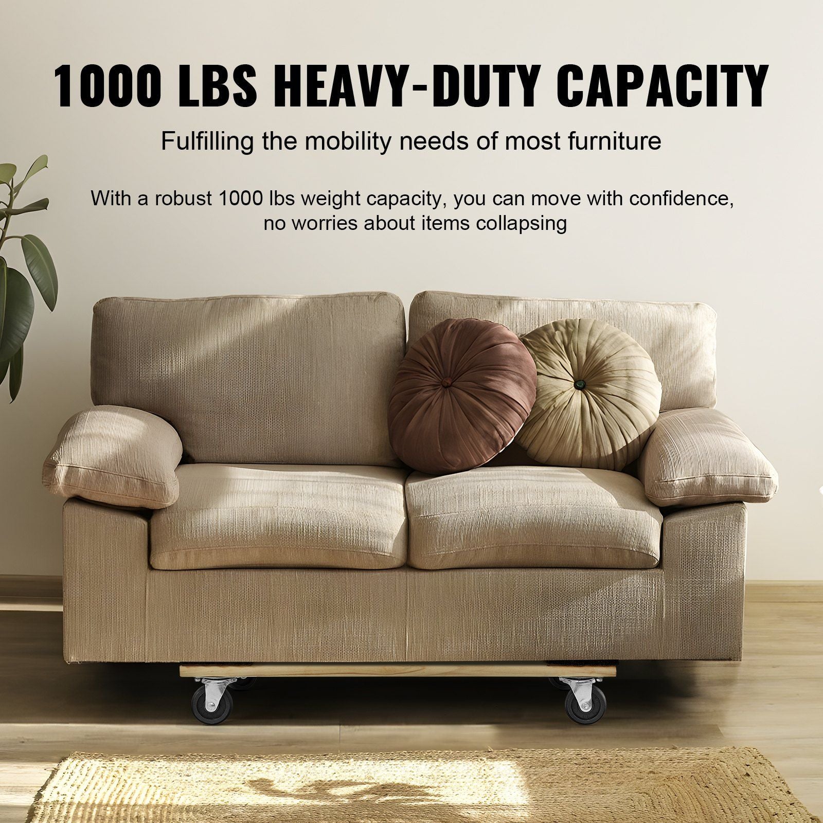 Furniture Dolly, 454kg Load Capacity, 457.2x762mm, 4x76mm PP Swivel Casters, Heavy Duty Hardwood Furniture V952-WGC1830INCHM3LUCCV0