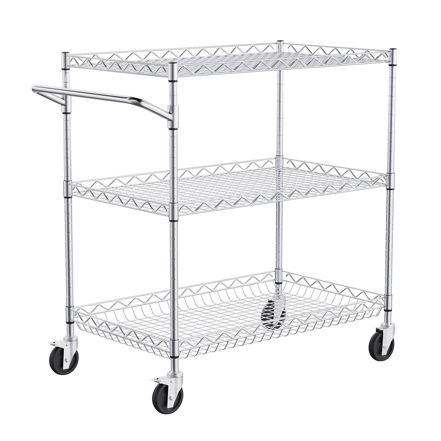 Kitchen Utility Cart, 3 Tiers, Wire Rolling Cart with 300kg Capacity, Steel Service Cart on Wheels, Metal V952-WGCFTCCB30X184GWTV0