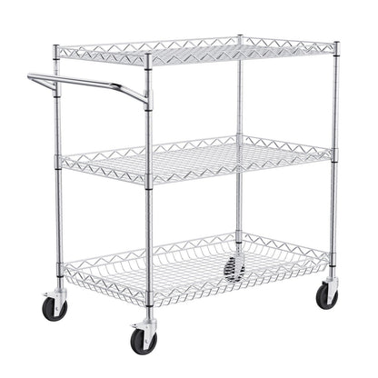 Kitchen Utility Cart, 3 Tiers, Wire Rolling Cart with 300kg Capacity, Steel Service Cart on Wheels, Metal V952-WGCFTCCB30X184GWTV0