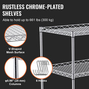 Kitchen Utility Cart, 3 Tiers, Wire Rolling Cart with 300kg Capacity, Steel Service Cart on Wheels, Metal V952-WGCFTCCB30X184GWTV0