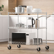 Kitchen Utility Cart, 3 Tiers, Wire Rolling Cart with 300kg Capacity, Steel Service Cart on Wheels, Metal V952-WGCFTCCB30X184GWTV0