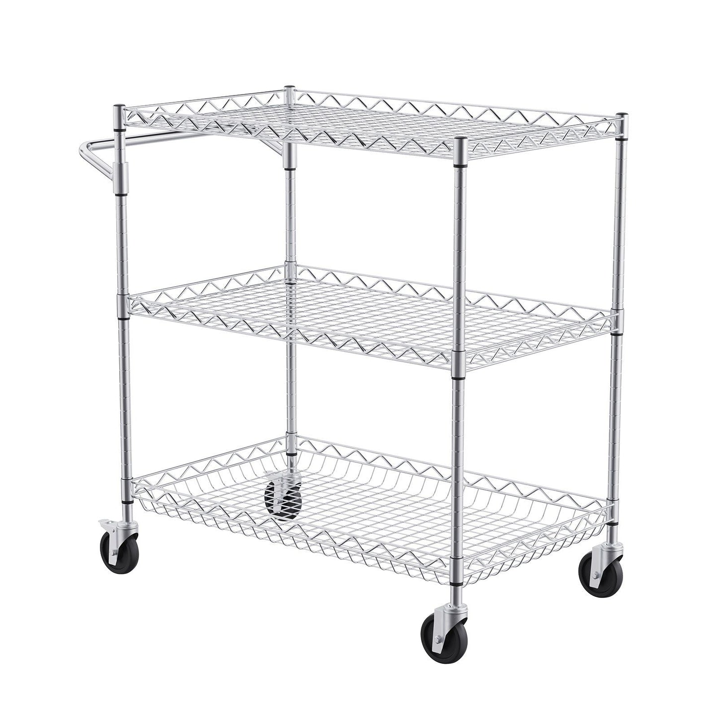 Kitchen Utility Cart, 3 Tiers, Wire Rolling Cart with 300kg Capacity, Steel Service Cart on Wheels, Metal V952-WGCFTCCB30X184GWTV0