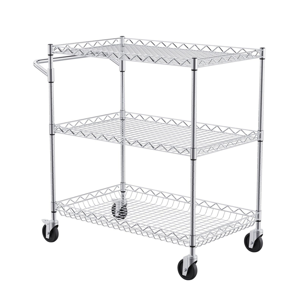 Kitchen Utility Cart, 3 Tiers, Wire Rolling Cart with 300kg Capacity, Steel Service Cart on Wheels, Metal V952-WGCFTCCB30X184GWTV0