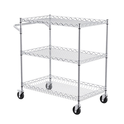 Kitchen Utility Cart, 3 Tiers, Wire Rolling Cart with 300kg Capacity, Steel Service Cart on Wheels, Metal V952-WGCFTCCB30X184GWTV0