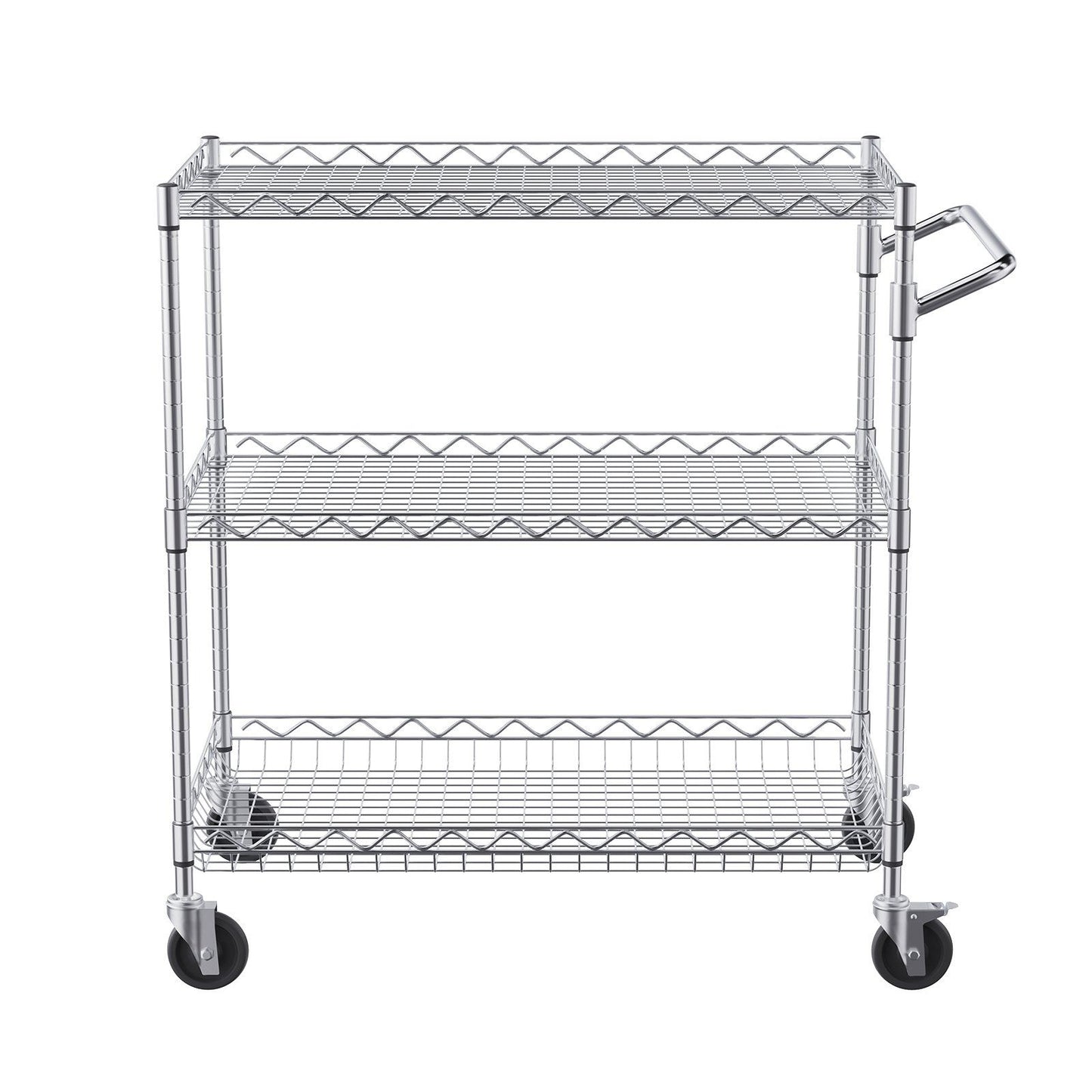 Kitchen Utility Cart, 3 Tiers, Wire Rolling Cart with 300kg Capacity, Steel Service Cart on Wheels, Metal V952-WGCFTCCB30X184GWTV0