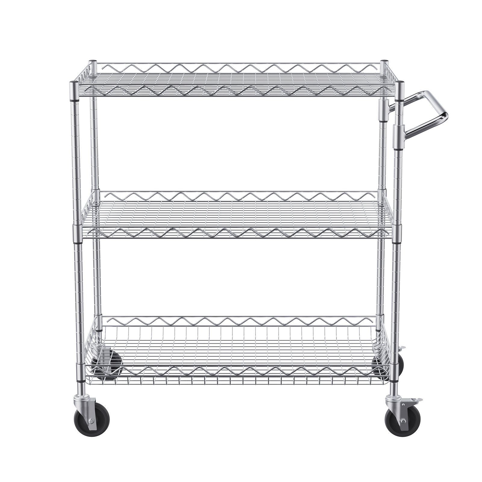 Kitchen Utility Cart, 3 Tiers, Wire Rolling Cart with 300kg Capacity, Steel Service Cart on Wheels, Metal V952-WGCFTCCB30X184GWTV0