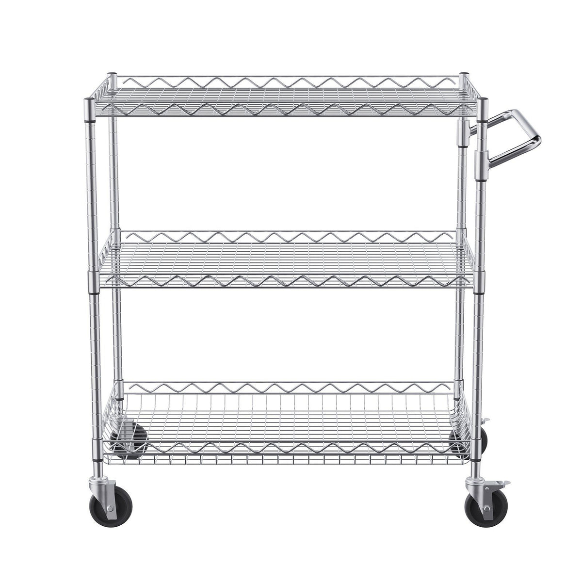 Kitchen Utility Cart, 3 Tiers, Wire Rolling Cart with 300kg Capacity, Steel Service Cart on Wheels, Metal V952-WGCFTCCB30X184GWTV0