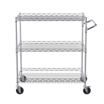 Kitchen Utility Cart, 3 Tiers, Wire Rolling Cart with 300kg Capacity, Steel Service Cart on Wheels, Metal V952-WGCFTCCB30X184GWTV0