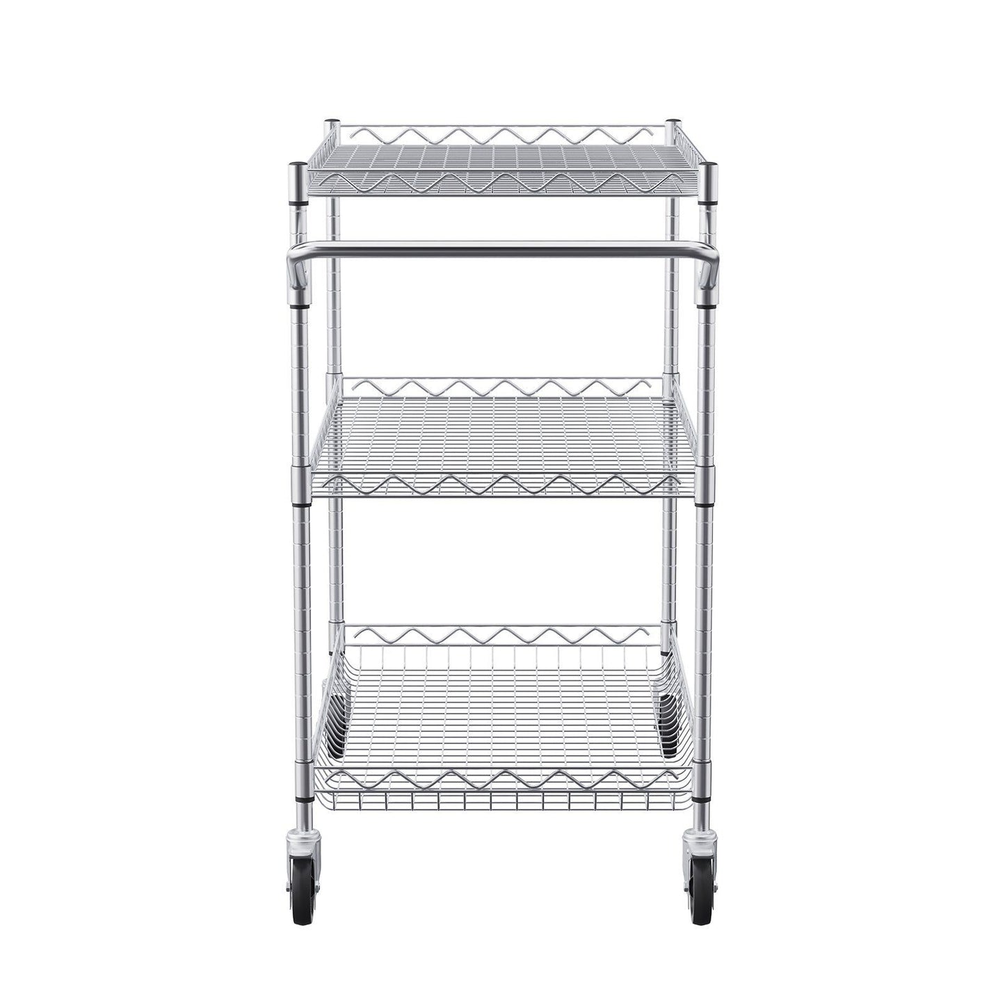 Kitchen Utility Cart, 3 Tiers, Wire Rolling Cart with 300kg Capacity, Steel Service Cart on Wheels, Metal V952-WGCFTCCB30X184GWTV0