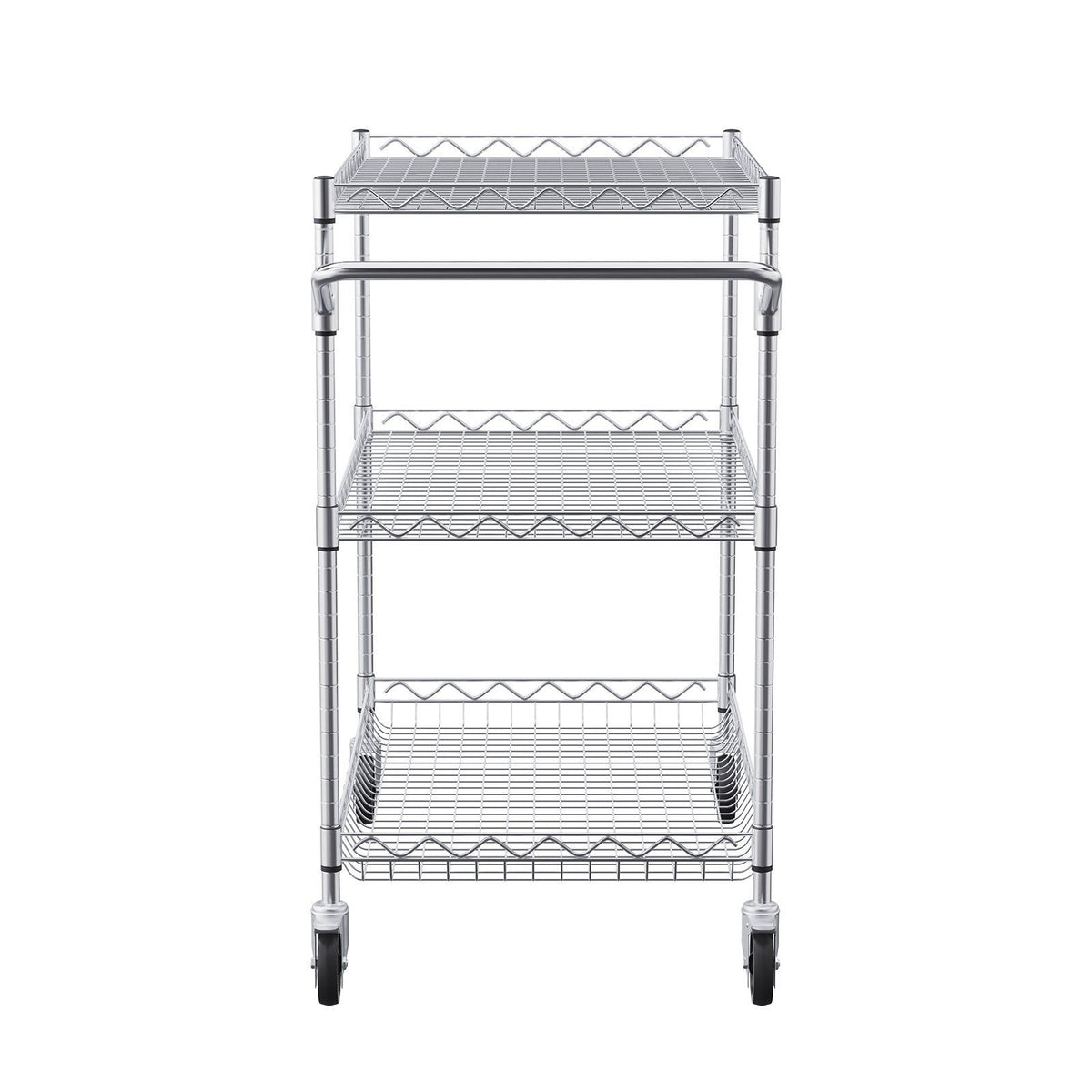 Kitchen Utility Cart, 3 Tiers, Wire Rolling Cart with 300kg Capacity, Steel Service Cart on Wheels, Metal V952-WGCFTCCB30X184GWTV0