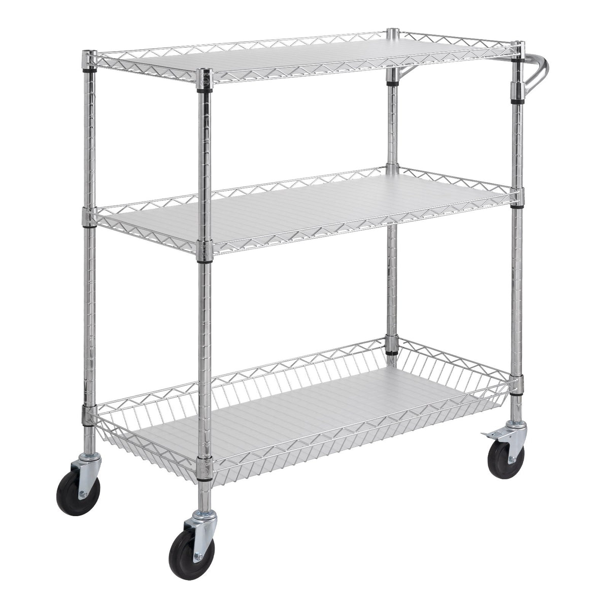 Kitchen Utility Cart, 3 Tiers, Wire Rolling Cart, Steel Service Cart on Wheels, Metal Storage Trolley with V952-WGCFTCCB350X1RH9BV0